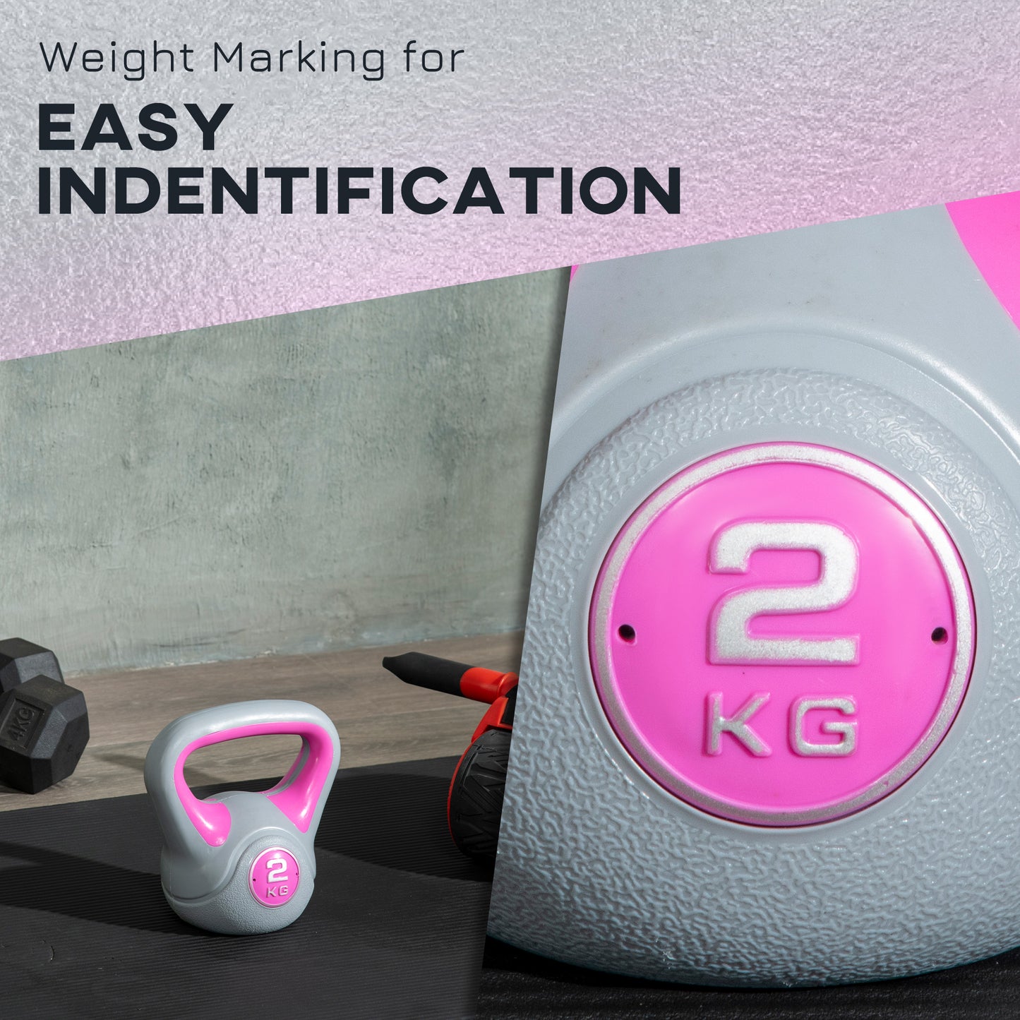 SPORTNOW Kettlebell, 2kg Kettle Bells With Handle For Home Gym Weight Lifting And Strength Training, Pink And Grey