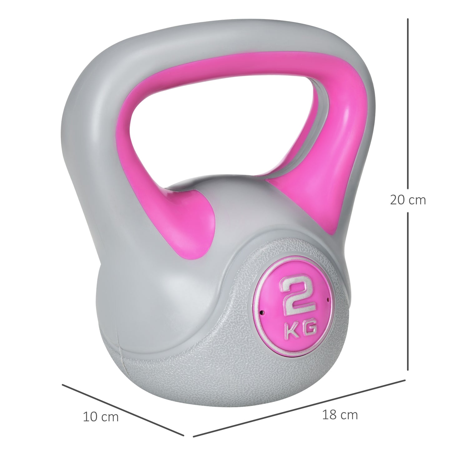 SPORTNOW Kettlebell, 2kg Kettle Bells With Handle For Home Gym Weight Lifting And Strength Training, Pink And Grey