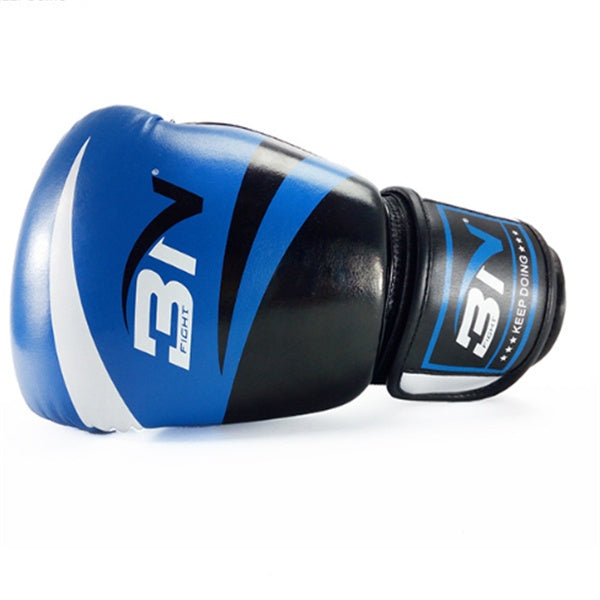Adult boxing gloves in blue color, suitable for fitness equipment and martial arts self-defense training.
