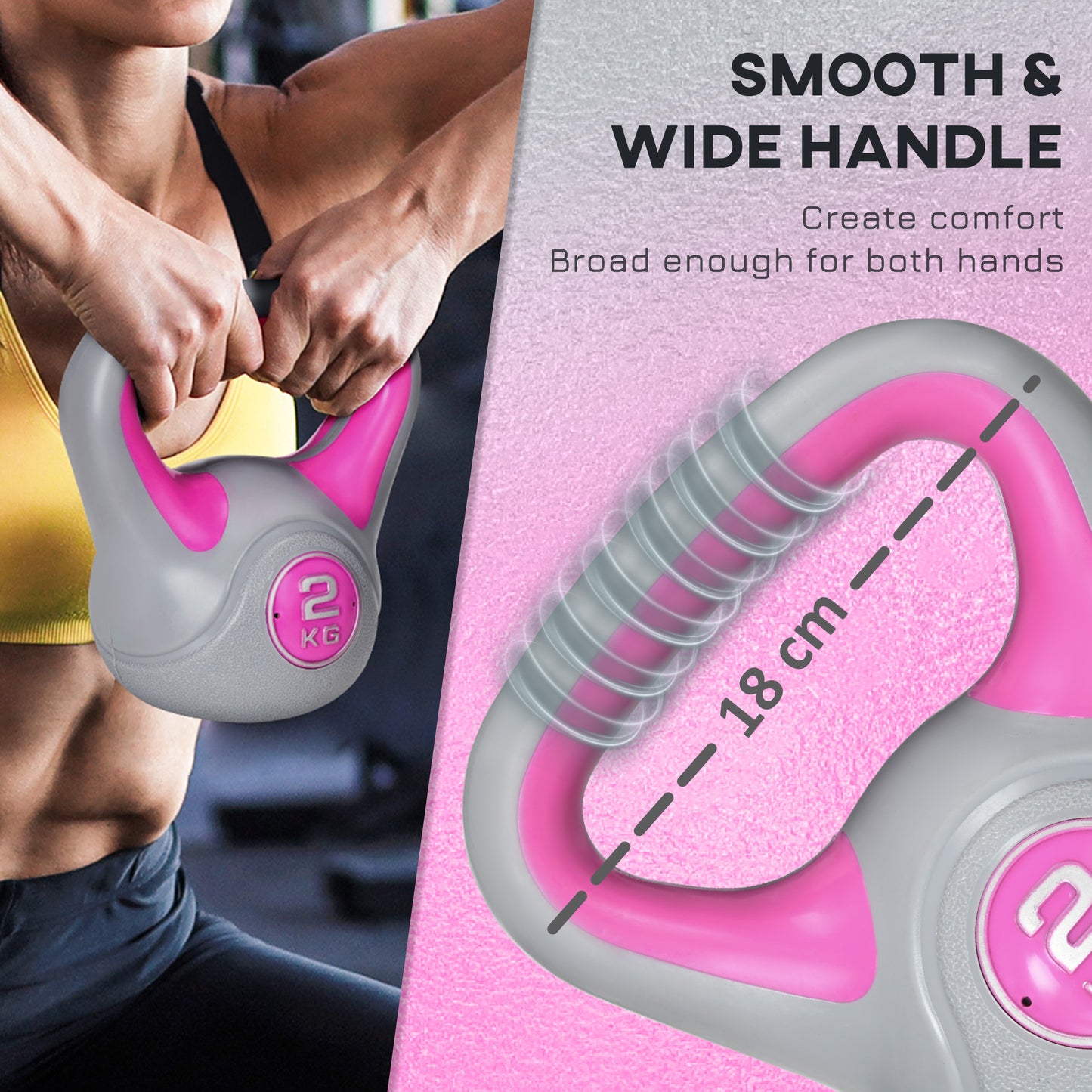 SPORTNOW Kettlebell, 2kg Kettle Bells With Handle For Home Gym Weight Lifting And Strength Training, Pink And Grey
